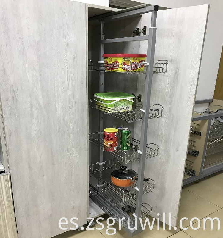 Organizador de la despensa de cocina funcional Soft Close Tandem Storage Casella de cesta de almacenamiento Tall Out Pantry